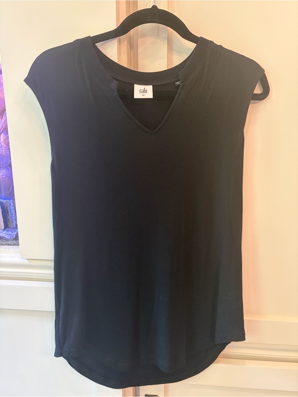 CAbi Black V-Notch Cap Sleeve Tank Top #5329